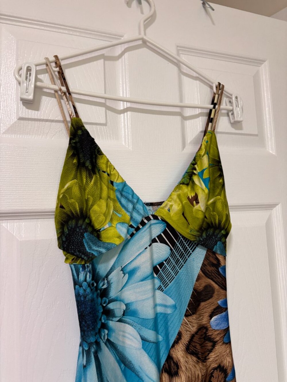 Abstract Print Midi Dress | Blue & Green Colourful Spaghetti Strap Dress (M) - Picture 9 of 11